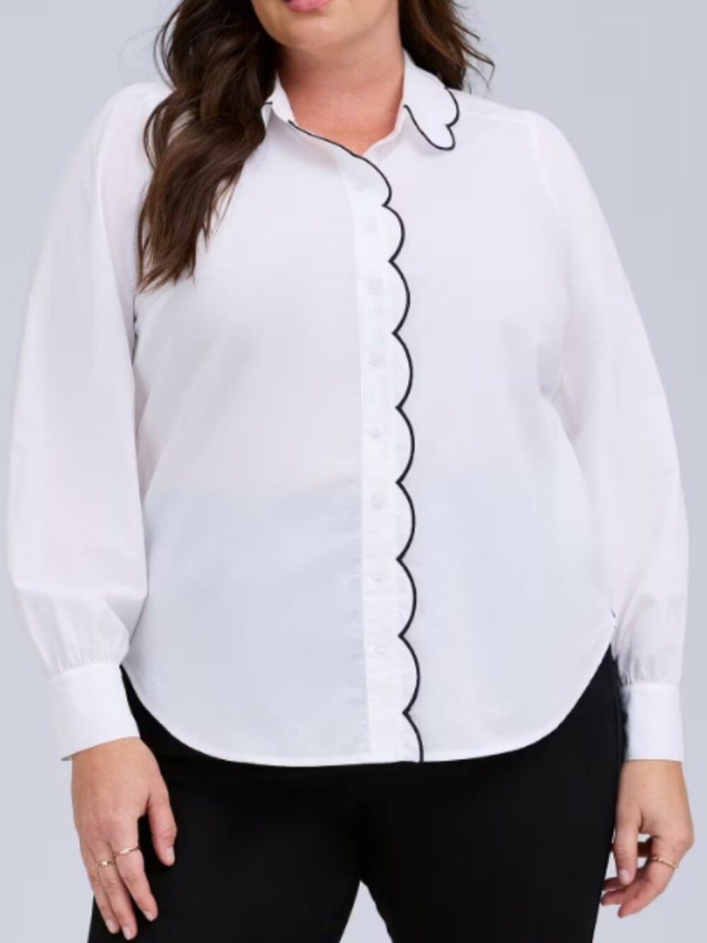NWT Torrid Belle Isle Scalloped Collared Button-Up Shirt Bright White Size 1X
